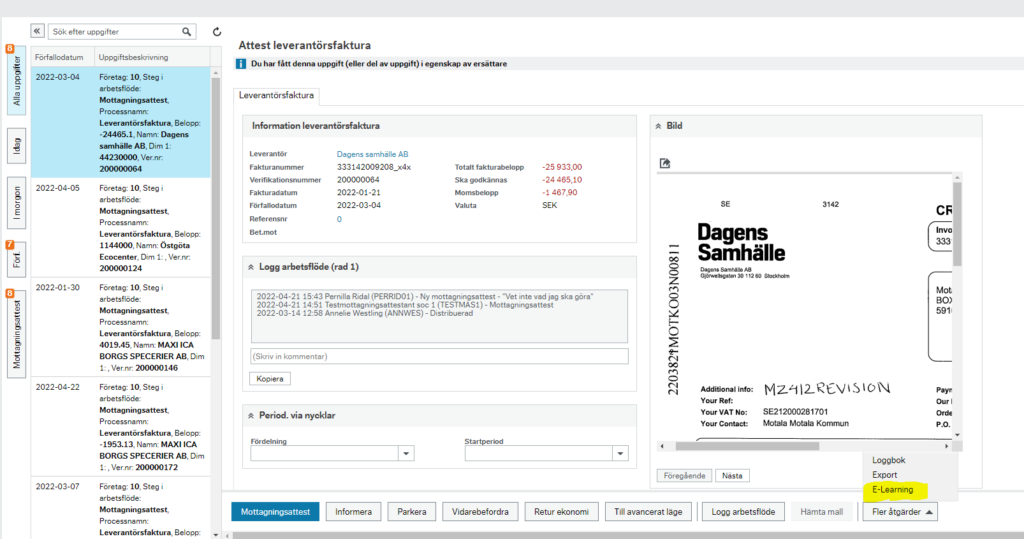 Skärmklipp som visar var man når e-learning.