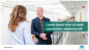 Exempel på en powerpointsida med bild och rubriken skriven i mörkgrönt fält.