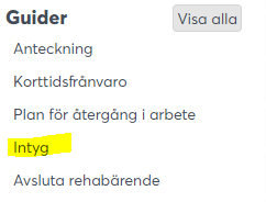 Menyvalet Guider, Intyg markerat.