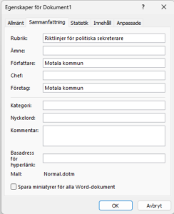 Ruta för att ange rubrik och författare.