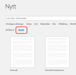 Skärmklipp där fliken "Delad" är markerad.