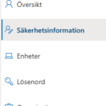 Skärmklipp, menyval Säkerhetsinformation.