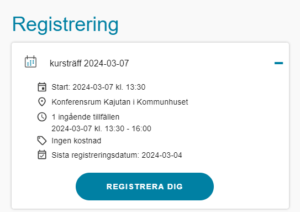 Skärmklipp på ruta där man kan registrera sig till utbildning.