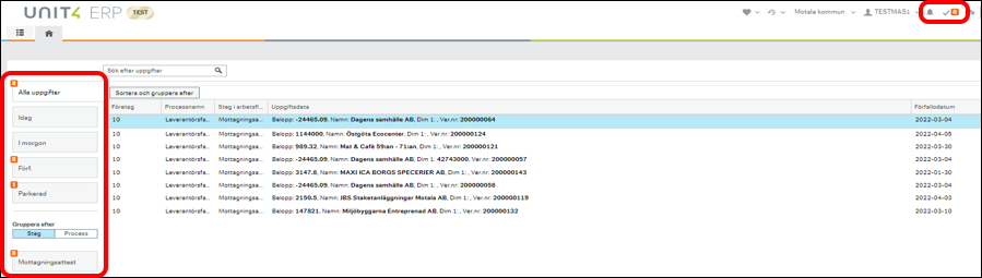 Skärmklipp, uppgifter markerade.